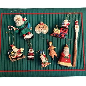 Vintage Christmas Ornaments Santa Claus Train Angel‎ Wood Beaded Lot